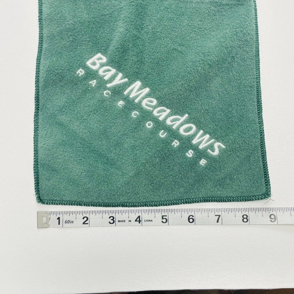 Vintage Bay Meadows Racetrack Scarf Rectangular Green Embroidered Logo Horse - Picture 4 of 5